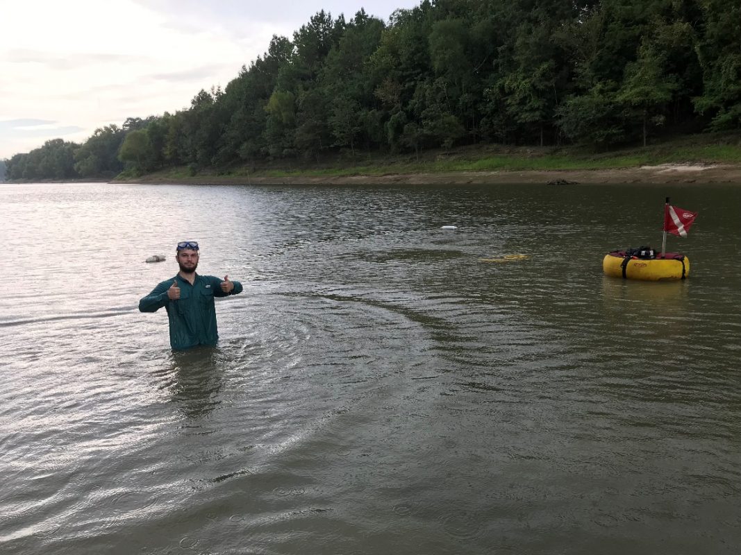 Mussels were collected by a four-person crew in plots that were 150 square meters each. The crew used snorkels and/or a surface-supplied-air diving system, depending on how deep the water was in each plot.