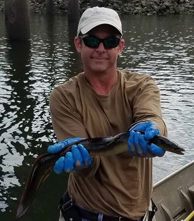 The Eel Slayer “TES” – Marty’s self-proclaimed nickname after capturing the largest American Eel on our Sabine River adventure.